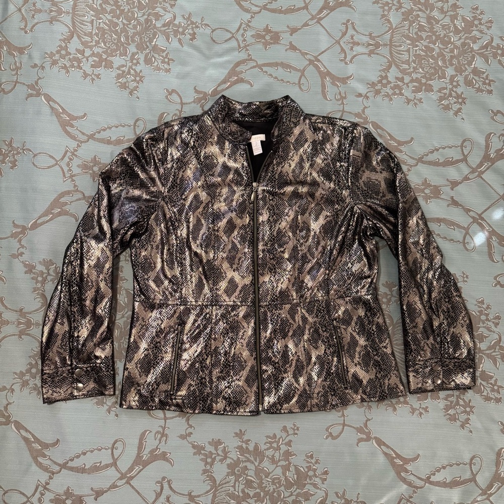 Chico's Samaria Black Silver Python Snake Print Z… - image 1